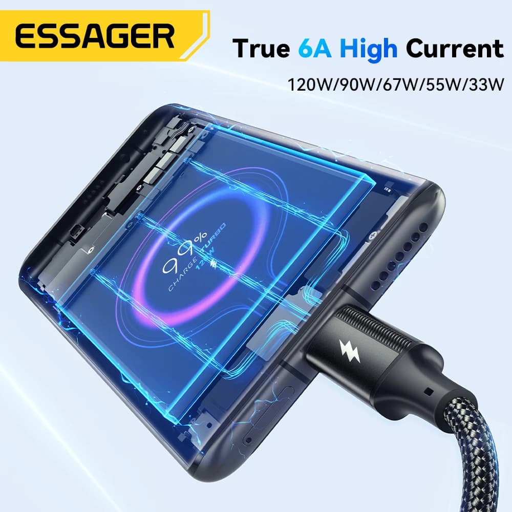 Essager 120W 6A Fast Charging Cable Type C Quick Charge Cable For Xiaomi 14 Ultra Huawei Samsung Oneplus USB Type C Data Cables - 4