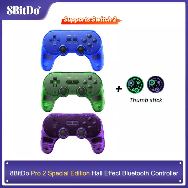 8Bitdo وحدة تحكم بلوتوث Pro 2 مع عصا تحكم بتأثير هول جيمباد لاسلكي لجهاز Switch /Switch 2 PC macOS Android Steam Raspberry Pi