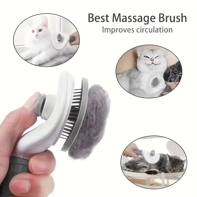 Pet dog brush; cat brush; one-button pet hair removal brush; dog and cat beauty tool; pet hair removal brush. - 5
