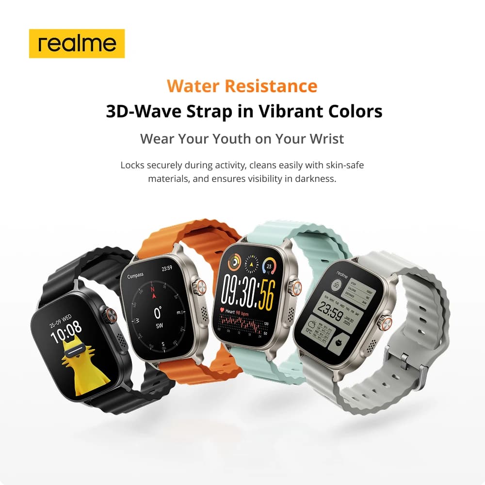 ساعة realme Watch 5 الذكية الإصدار العالمي شاشة 1.97 بوصة AMOLED مراقبة الرياضة والصحة عمر بطارية 14 يوم IP68 بلوتوث 5.3 - 6