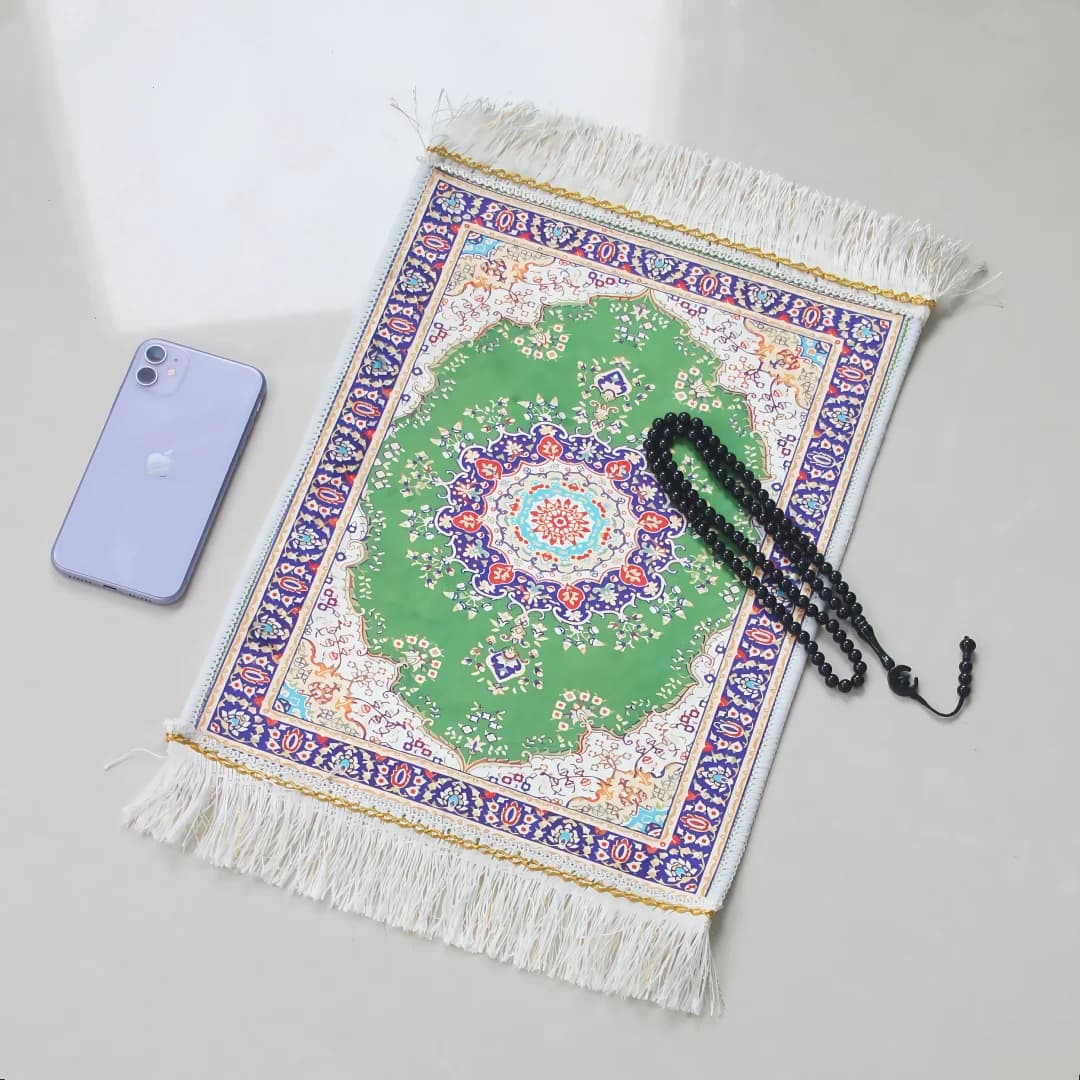 2 قطع مجموعة صغيرة محمولة سجادة صلاة مع مسبحة مسلمة 30 سم × 40 سم وسادة حرير الجليد مشبك حصيرة مسلم الإسلام التطريز السجاد - 6