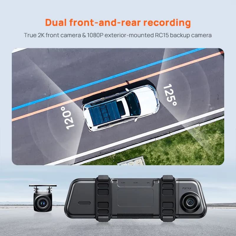 70mai Rearview Dash Cam S410 9.35" Mirror Display Front 2K Rear 1080P F1.55 Aperture Supercapacitor 24/7 Protection 70mai S410 - 2