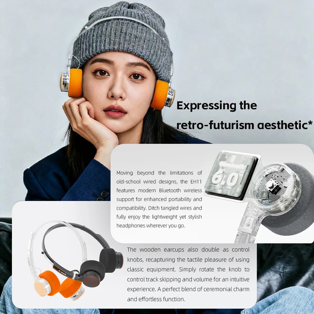 FIIO EH11 On-Ear Bluetooth Headphones, Powerful Bass & LDAC Hi-Res Audio, Lightweight Retro Design, 30H Battery, Dual Device & A - 2