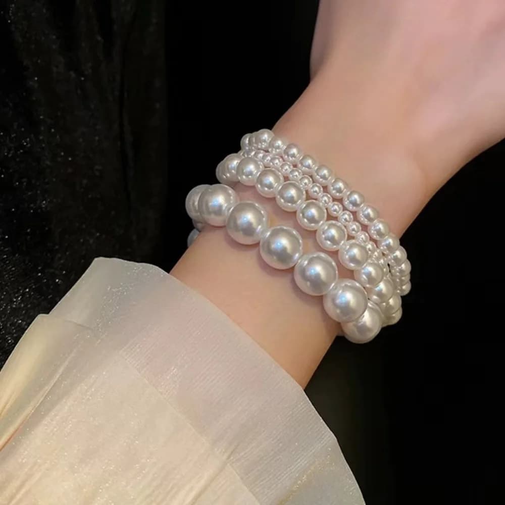 Handmade High Quality Resin Faux Pearl Bracelet Minimalist Round Bead Bangle for Women Men Wedding Jewelry Party Gift - 3