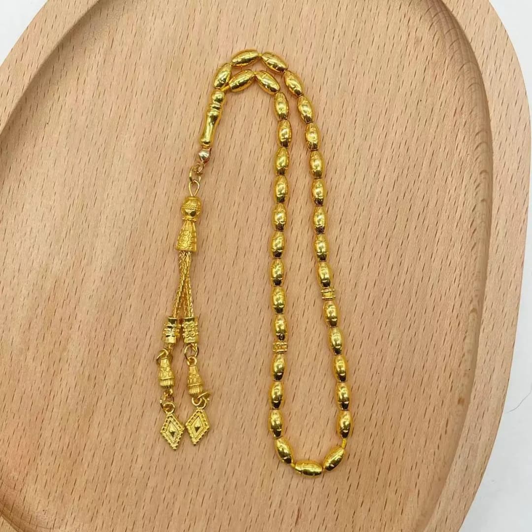 خرز صلاة أنيق مصنوع من خليط معدني، تسبيح ذهبي/فضي 4 × 7 مم للمسلمين، مسبحة إسلامية بلون سادة، هدية يومية مثالية للرجال والنساء