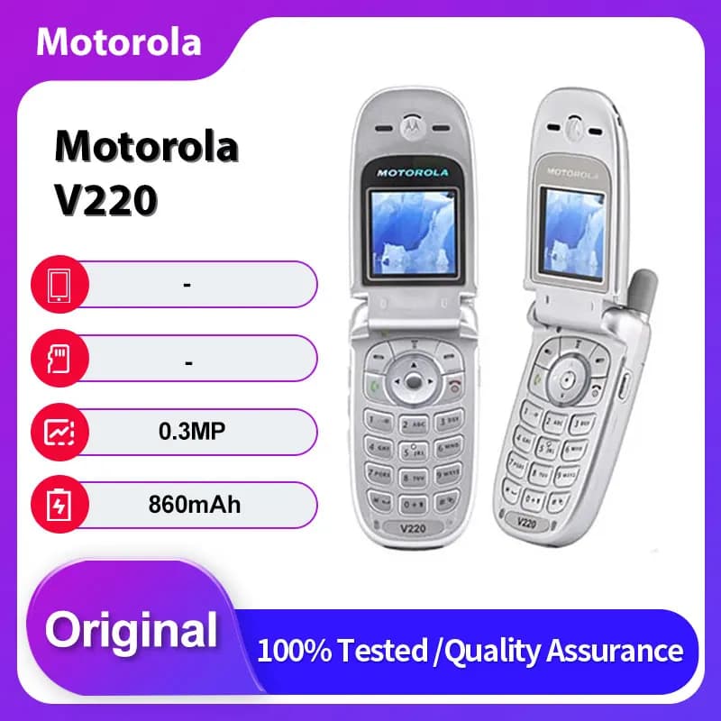Original Unlocked Motorola V220 0.3MP 860mAh 2G GSM 900 / 1800 / 1900 Mobile Phone