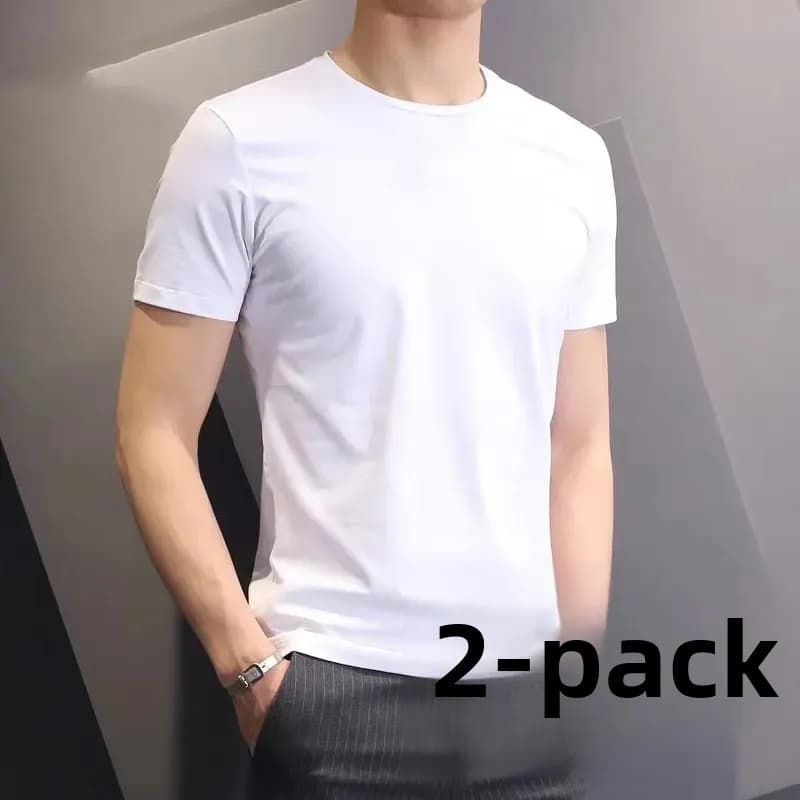تي شيرت رجالي أبيض نقي، بوليستر، قصير الأكمام، ضيق، مناسب للياقة البدنية، نصف كم، بلون سادة