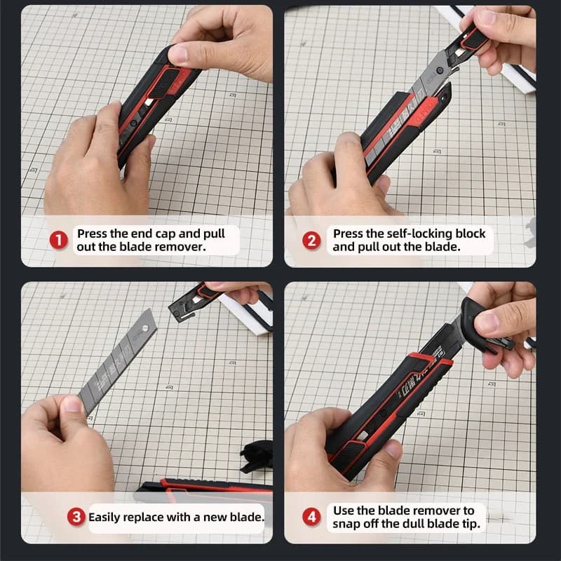 سكين منفعة ديلي قابل للسحب، سكين صندوق مدمج للكرتون والكرتون والصناديق، مع قطعة واحدة 18 ملم أوسع - 3