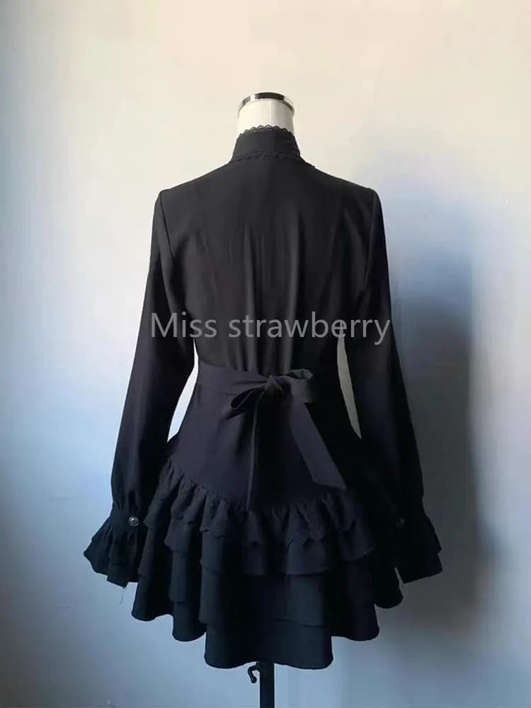 Spring Vintage Gothic Style Lace Up Dress Women Design High Street Black Lolita Slim Dresses 2025 Y2k Lace Long Sleeve Clothing - 4