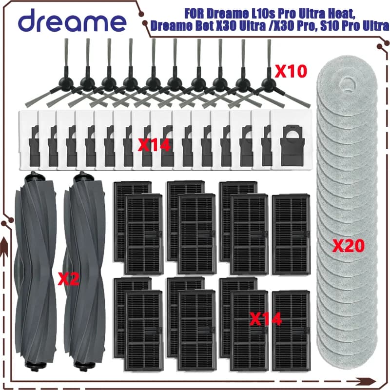 حقيبة قماشية لفرشاة جانبية ومرشح ممسحة رئيسية لـ Dreame L10s Pro Ultra Heat / L10s Ultra Gen 2 / Dreame D20 Ultra / Mova E30 Ultra