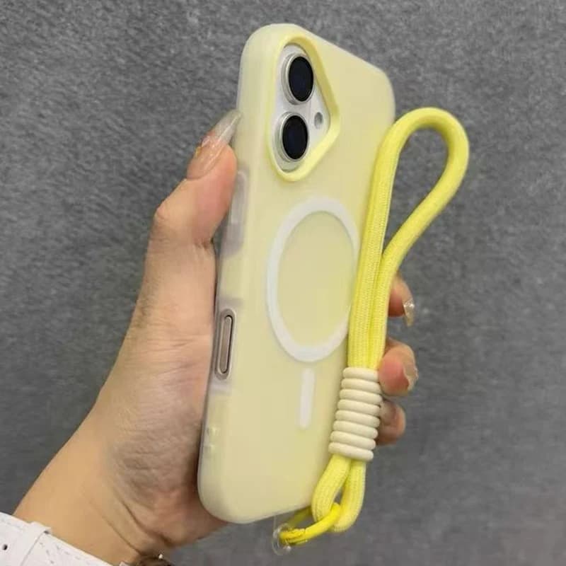 حافظة مغناطيسية بحبل متباين من Magsafe لهاتف آيفون 17/16/15 Pro Max و14 Plus و11/12/13 مع غطاء غير لامع لليد الهوائية