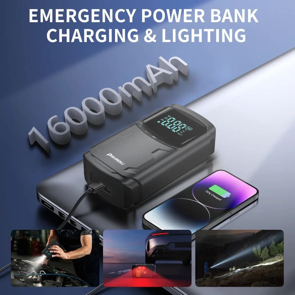 Car Jump Starter with Air Compressor Peak 5000A Auto Battery Booster 150PSI Air Pump Portable Power Bank Tire Inflator Lighting - 5