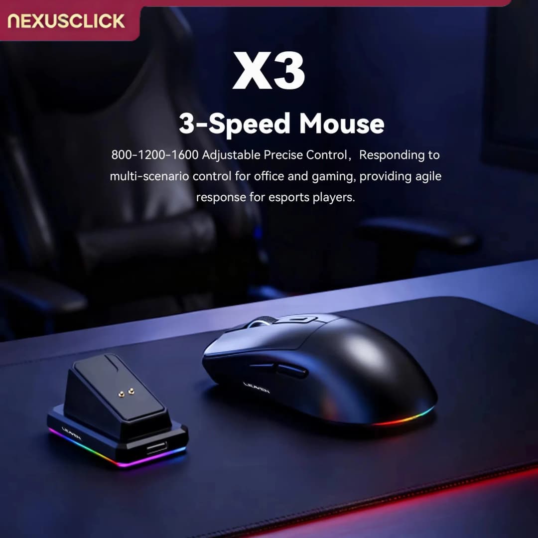 NexusClick Ergonomic Wireless Gaming Mouse,Dual Mode RGB Lightweight Mice with Magnetic Charging Dock Adjustable DPI for Desktop - 5