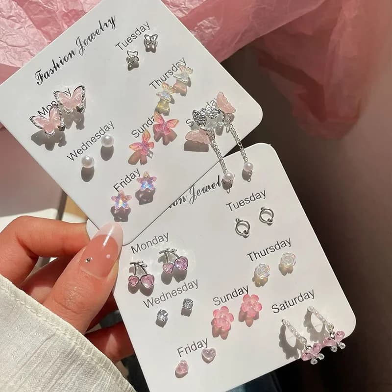 Colorful Flower Butterfly Earrings Seven-piece Set For Women Fashion Personalized Daily Accessory Party Jewelry Birthday Gifts - 3