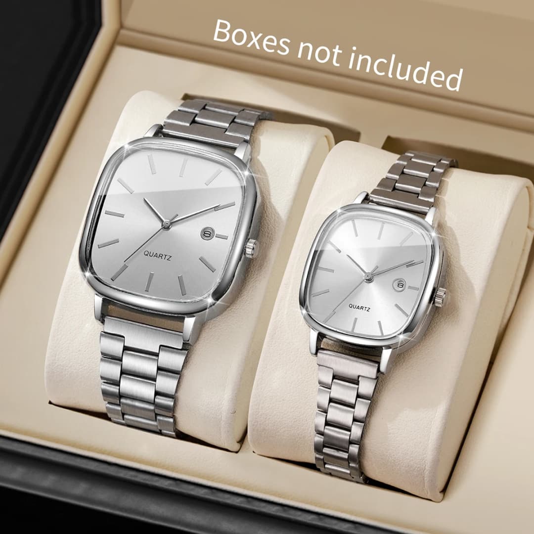 2PCS Fashion Square Dial Couple's Wristwatches Men Women Casual Daily Calendar Watch Relojs (Without Box) - 2