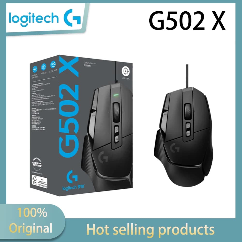 Logitech G502 X Wired Gaming Mouse LIGHTFORCE Hybrid Optical-Mechanical Primary switches Hero 25K Gaming Sensor PC macOS/Windows