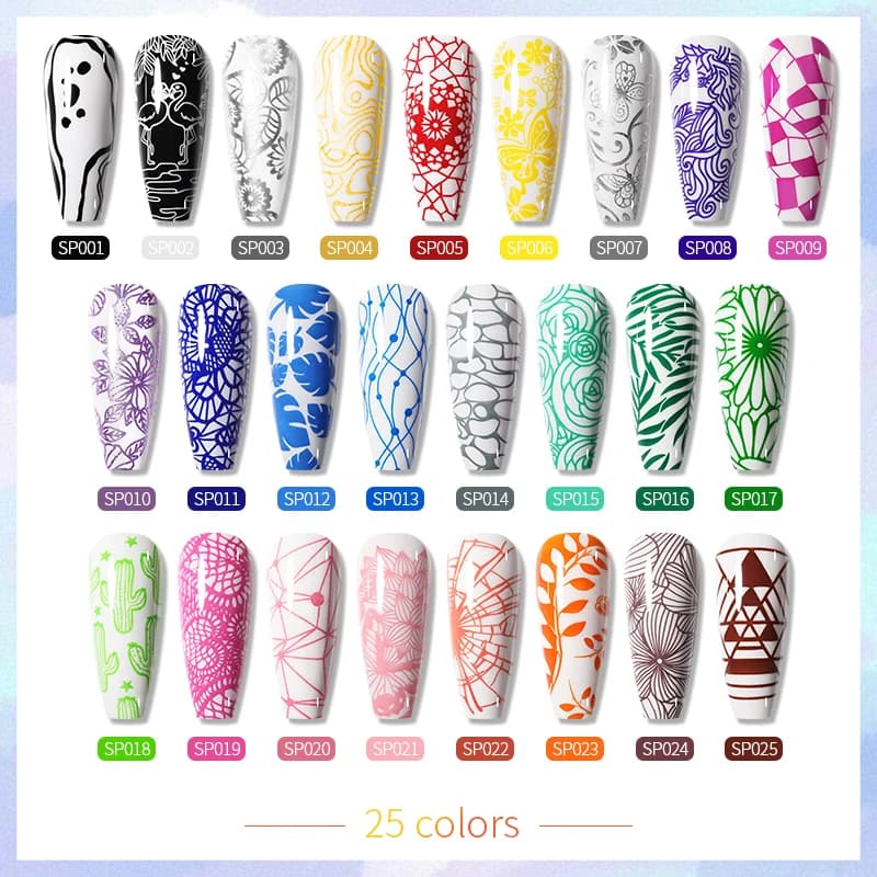BORN PRETTY 10ml 25 Colors Nail Stamping Polish Nail Art Varnish with Peel Off Nail Latex Black White Colorful Stamp Polish - 2
