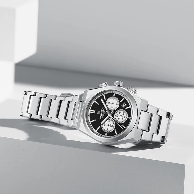 ساعة NAVIFORCE Trend من الفولاذ المقاوم للصدأ للزوجين، كوارتز مع عرض التاريخ، كرونوغراف للعشاق، مقاومة للماء، ساعة يد عصرية - 4