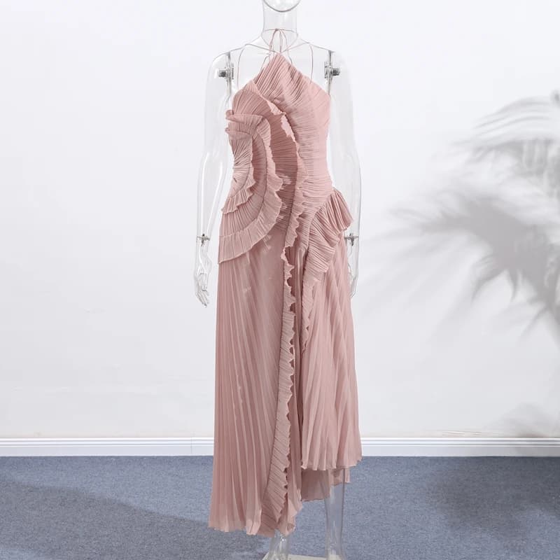 فستان طويل غير منتظم بحمالات رقبة للنساء فستان بدون أكمام وخصر عالي بدون ظهر صيف 2025 جديد أنيق للحفلات Y2k - 6