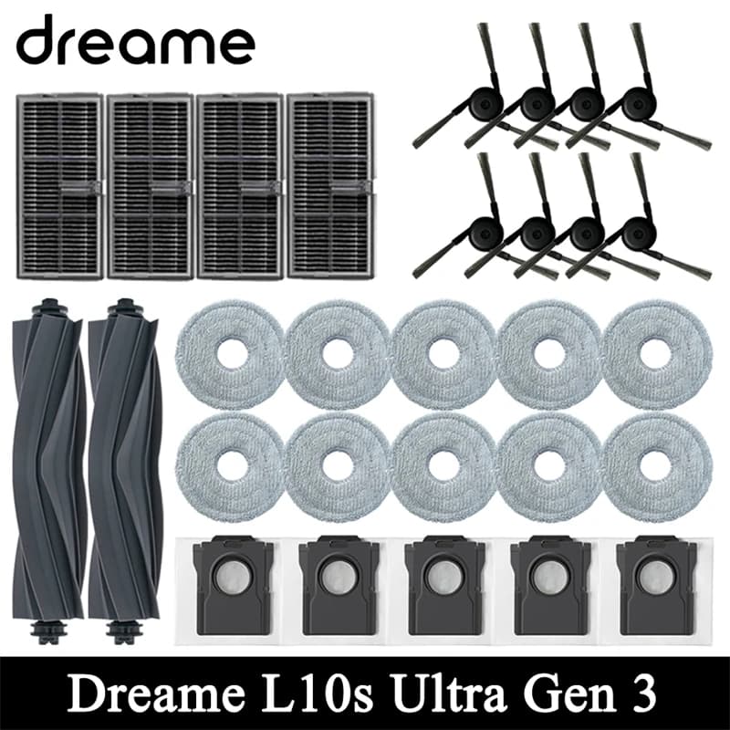 إكسسوارات مكنسة كهربائية روبوتية Dreame L10s Ultra Gen3 فرشاة جانبية رئيسية قطعة قماش للممسحة مرشح Hepa كيس غبار قطع غيار
