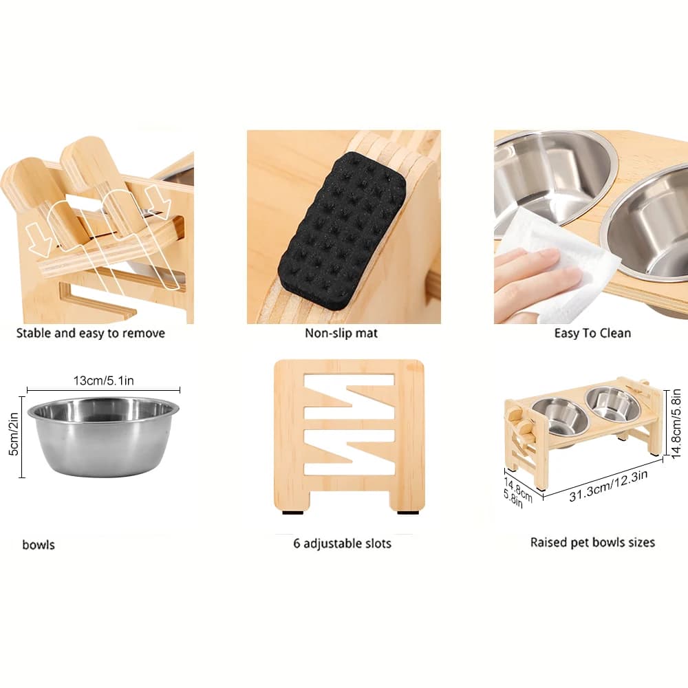 Elevated Puppy Bowls Food Mat Raised Dishes Food and Water Feeder 15° Tilted Stand 2 Stainless Steel Bowls for Small Dogs Cats - 6