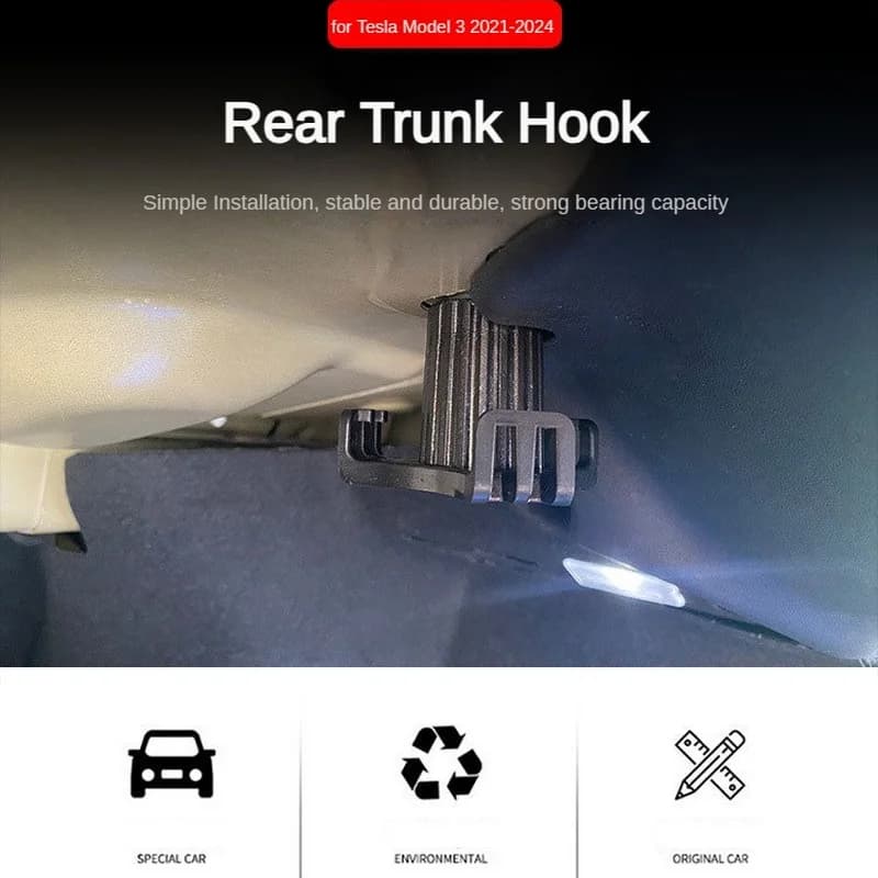 For Tesla New Model 3 Highland 2024 Trunk Hook Grocery Bag Practical Durable Bolt Cover Pendant Luggage Glove Car Accessories - 6