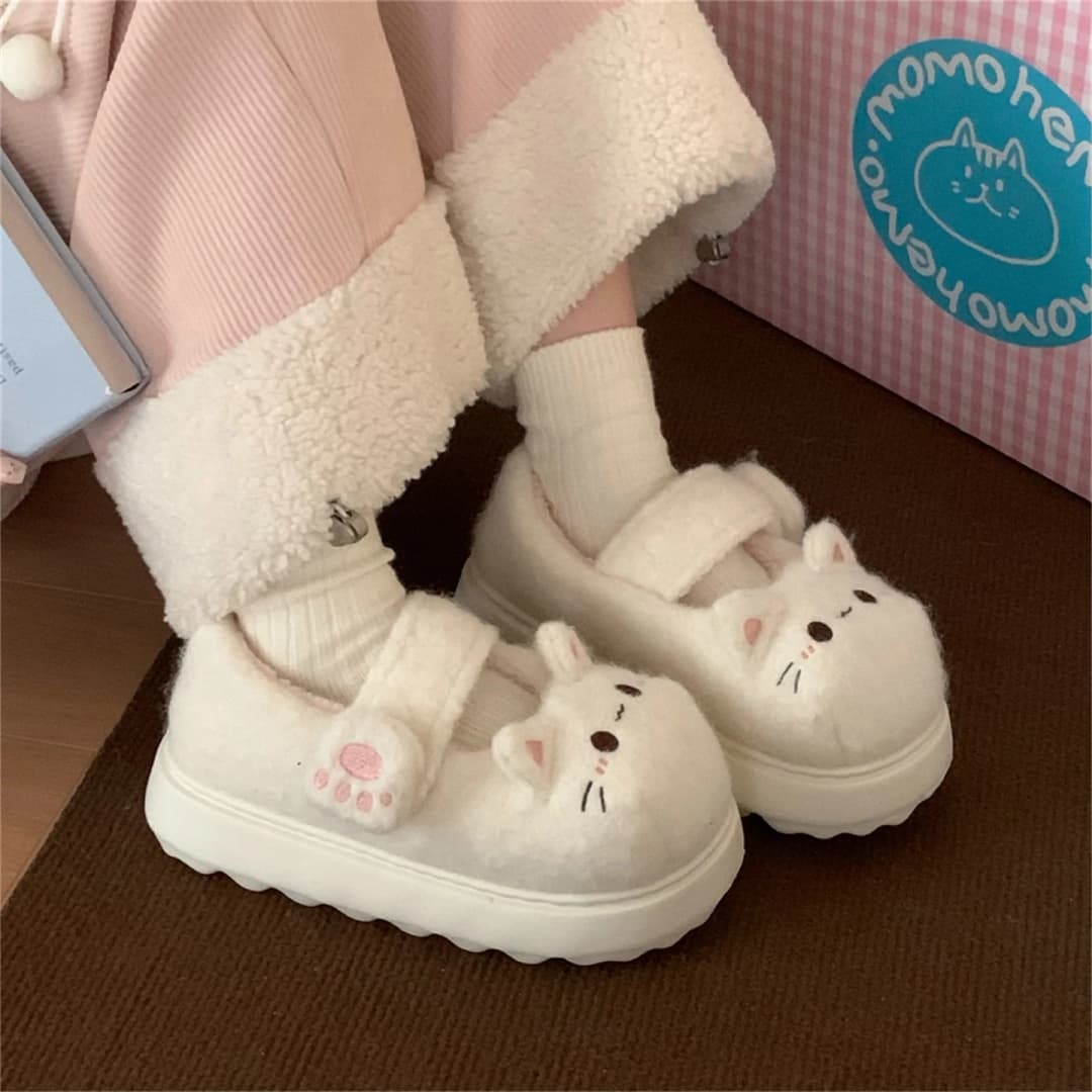Cute Little  Claw Lolita Shoes Winter Anti-Slip Outdoor Magic Tape Mary Janes Cotton Bean Shoes Women Casual round Toe - 5