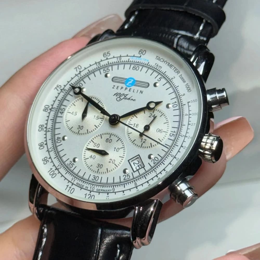 ساعة رجالية كلاسيكية للأعمال والترفيه، بثلاث عيون وثواني متحركة، متعددة الوظائف، كرونوغراف زيبيلين أوتوماتيكية مع تاريخ وحركة كوارتز - 2