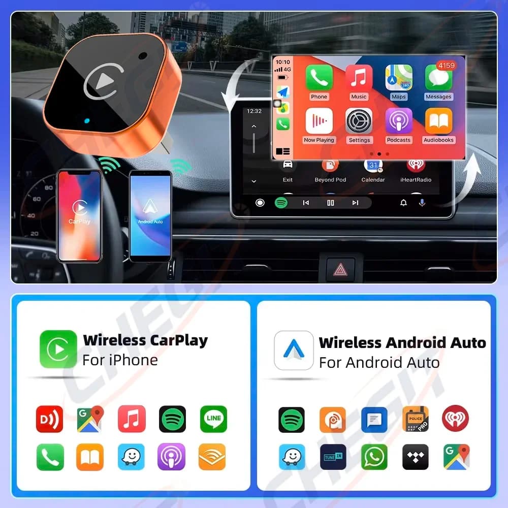 New Universal Wireless CarPlay Android Auto 2IN1 Wireless Adapter Smart Mini Box 5.8G WiFi Fast Connect Plug And Play - 4