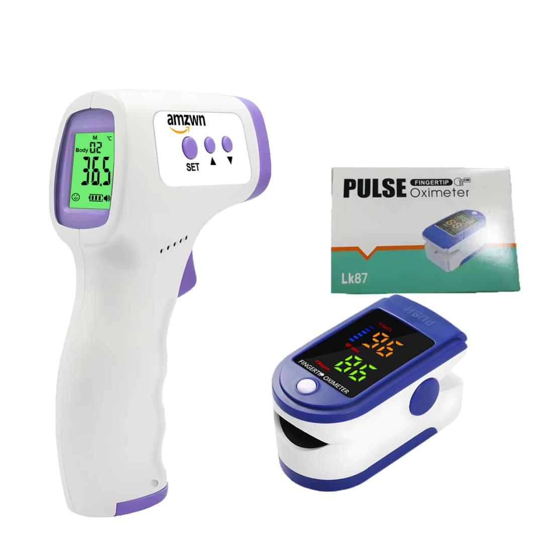مقياس حرارة أذن بالأشعة تحت الحمراء بدون تلامس ومقياس تأكسج النبض مقياس حرارة رقمي طبي لقياس الحمى - للأطفال الرضع والكبار