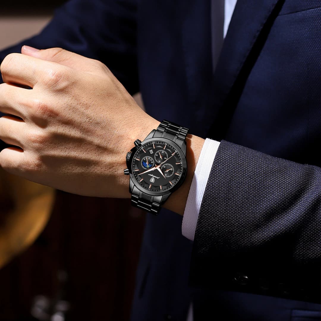 POEDAGAR Top Fashion Men's Watches Waterproof Luminous Stainless Steel Men Wristwatch Chronograph Date Quartz Business Man Watch - 6