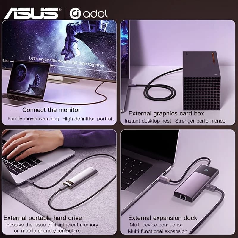 كابل ASUS USB4 بسرعة 40 جيجابت/ثانية وقوة 240 واط بدقة 8K لشحن Thunderbolt 4 Type C السريع ونقل البيانات USB C إلى C - 5