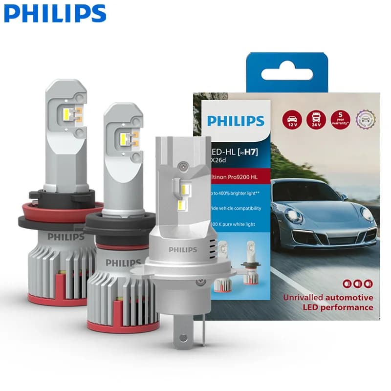 مصابيح فيليبس Ultinon Pro9200 LED H4 H7 H9 H11 HB3 HB4 إضاءة سيارات 12/24V +400% قوة إضاءة ساطعة 5800K أبيض شعاع عالي ومنخفض