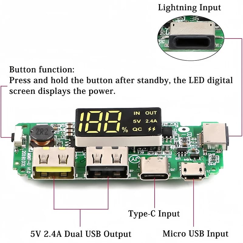 18650 Charging Board Dual USB 5V 2.4A Mobile Power Bank Module 186 50 Lithium Battery Charger Board Circuit Protection - 6