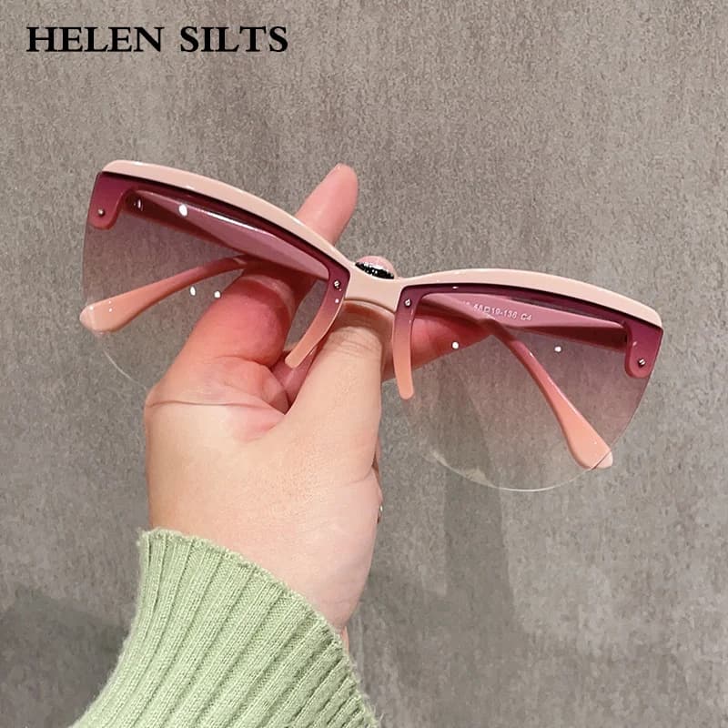 Luxury Fashion Half-Frame Cat Eye Sunglasses Women Gradient Sun Glasses Brand Designer Men Trend Punk SunglassesUV400 - 3