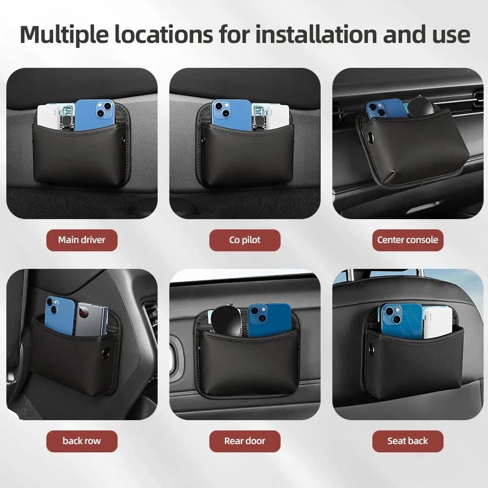 Black PU Leather Car Organizer Pocket Bag For Collecting Bag Cards Phone Key Paste Box Self Adhesive Car Storage Pocket - 5