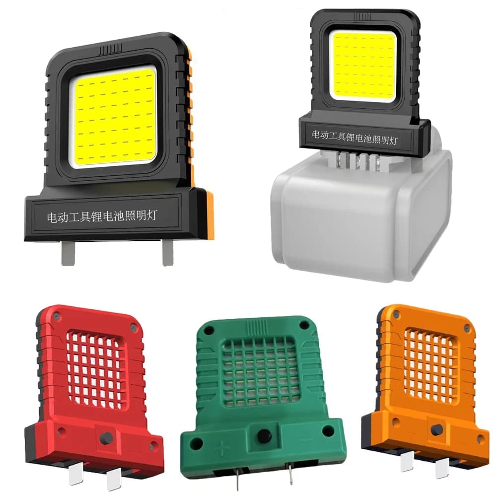 إضاءة LED لبطارية ليثيوم 20/21V بقوة 14 واط، مصباح عمل للتخييم، فانوس تخييم، كشاف جيب صغير مع أدوات قابس قابل للتعديل - 4