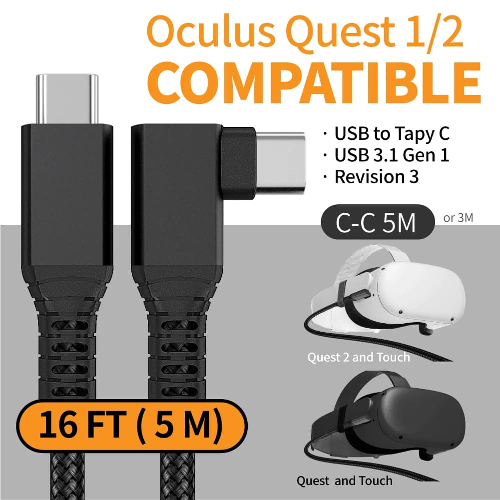 كابل ربط 10FT لـ Quest 2 Quest PC VR USB 3 إلى النوع C كابل طويل 3A شحن سريع وكابل نقل البيانات 5Gbps لسماعات الواقع الافتراضي - 3