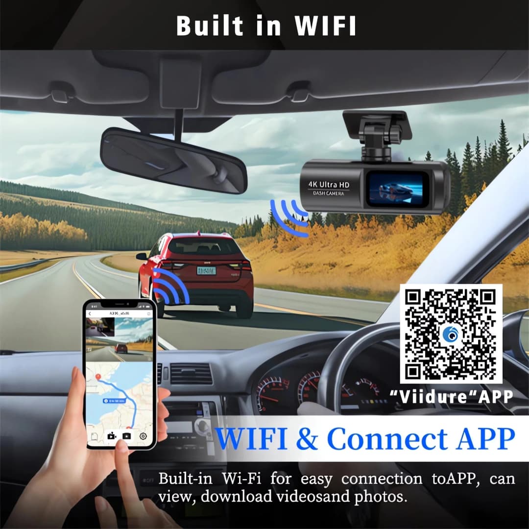Dash Cam 4K 3840*2160P GPS WIFI Car DVR Front and Rear Dual Lens Auto Car Camera With Night Vision Dashcam 24H Parking Monitor - 6