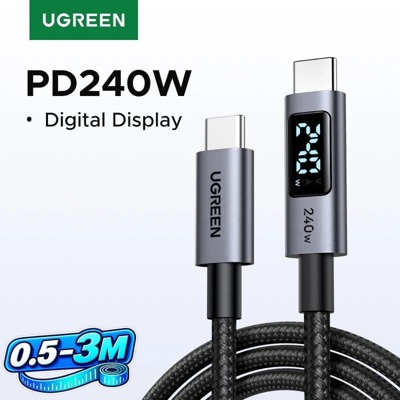 UGREEN USB-C Cable 240W Digital Display Screen PD3.1 Type-C Cord for Laptop iPhone 18/15 Samsung S26-20 Xiaomi Smart Cord 0.5-3M