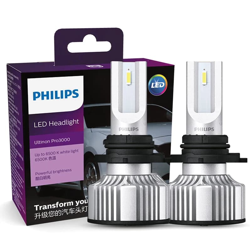 Philips LED HIR2 9012 Ultinon Pro3000 12V 6000K Bright White Auto Headlight LED Lamps, 2x