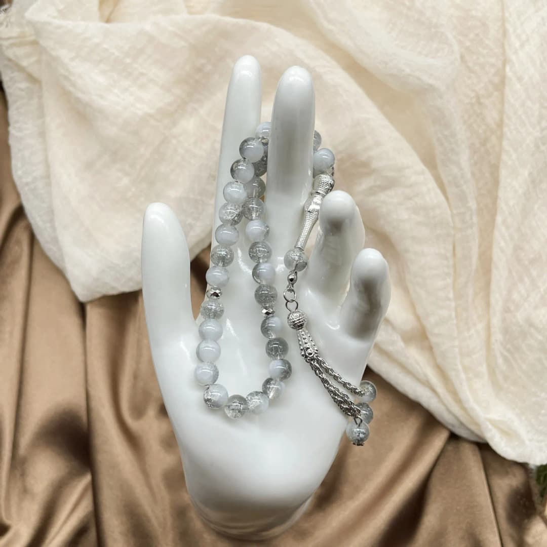 مسبحة جديدة من 33 حبة، 8 ملم، من الزجاج المتشقق، مسبحة صلاة مسلمة للعبادة اليومية، هدية عيد رمضان للنساء - 3