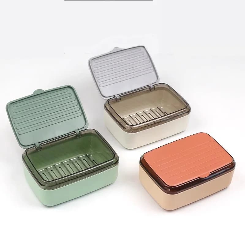 علبة صابون محمولة بطبقتين مع غطاء لحمل الصابون أثناء السفر إكسسوارات حمام - 2