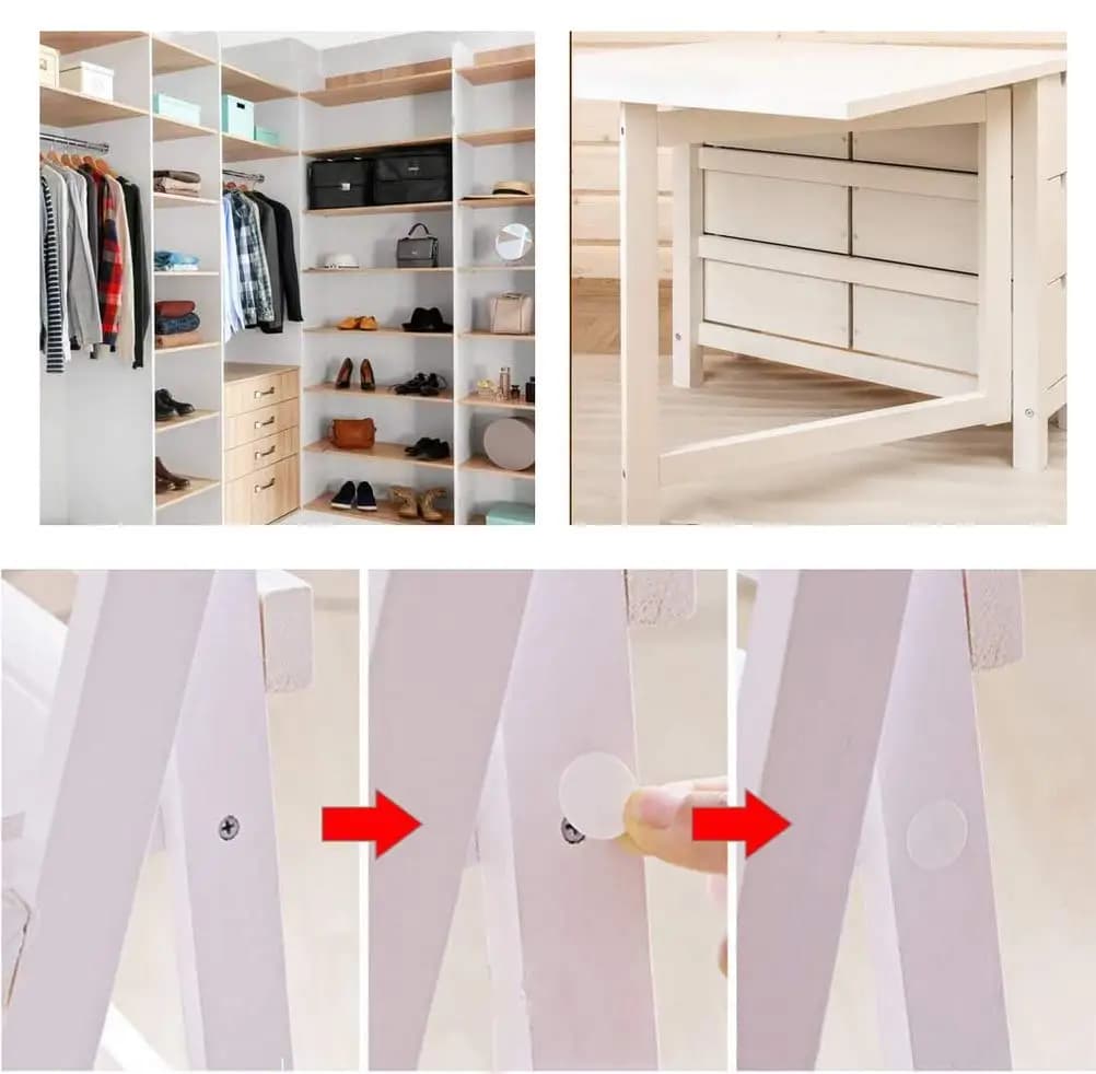 54 قطعة ملصقات عازلة ذاتية اللصق لأثاث الخزائن، ملصقات زخرفية لتغطية ثقوب البراغي، ملصقات PVC مضادة للغبار - 4