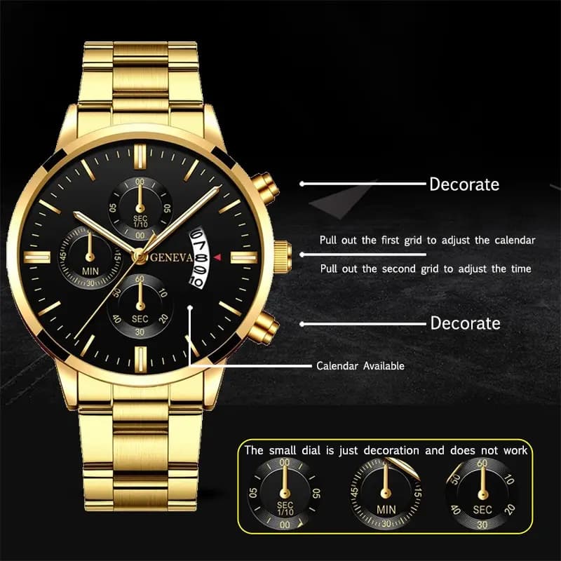 2023 Fashion Men Gold Stainless Steel Watch Luxury Calendar Quartz Wrist Watch Mens Business Watches for Man Clock Reloj Hombre - 2