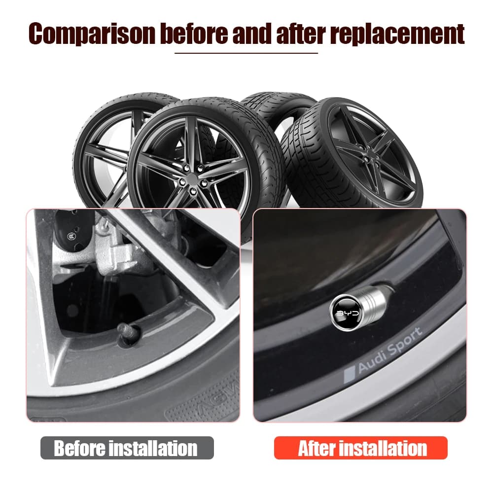 4Pc Tyre Valve Cover Metal Car Tire Wheel Stem Air Valve Cap for BYD Atto 3 EV Yuan Plus Song Plus Dmi Dolphin Seal Tang Han Qin - 3