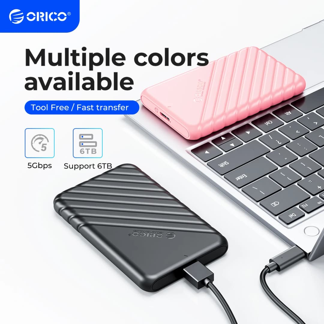 علبة تخزين خارجية ORICO للكمبيوتر المحمول MicroB USB3.0 2.5 بوصة مع دعم UASP لمحركات الأقراص الصلبة SATA بسرعة 5 جيجابت في الثانية
