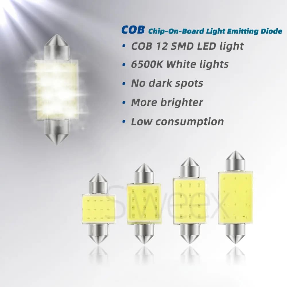C5W C10W 31mm 36mm 39mm 41mm/42mm Dome Festoon COB LED Car Reading Interior Lamp License Plate White Lights Blue DC 12V - 2