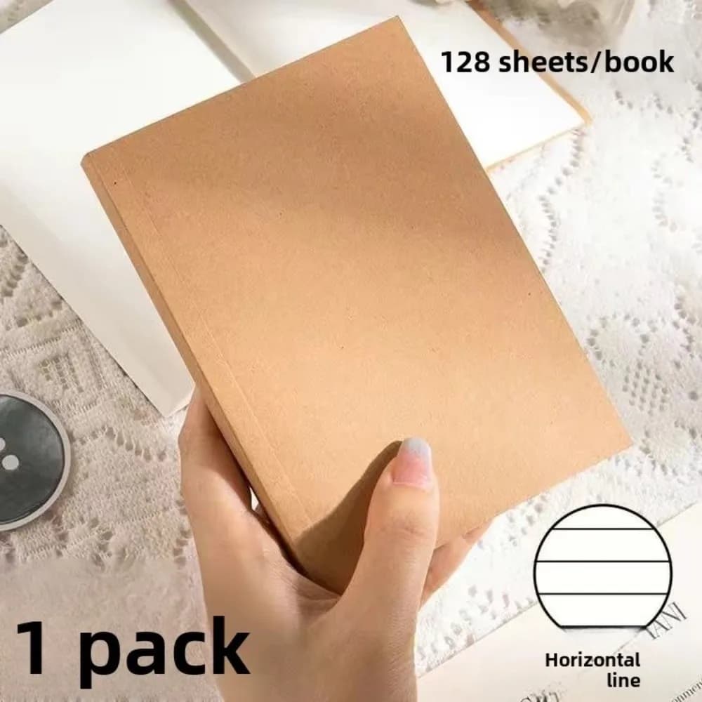 دفتر جيب جديد A6، 256 صفحة، 128 ورقة، خط شبكة فارغ، مفكرة صغيرة بغطاء ورقي كرافت سميك - 3