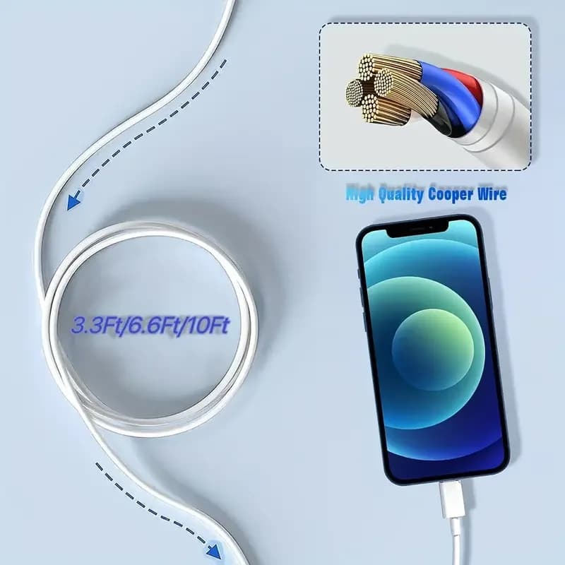 3 قطع 5 قطع كابل USB إلى Lightning معتمد من MFi كابل شحن سريع لـ iPhone 14 و13 و12 و11 Pro وX و8 ولـ iPad أبيض 1 متر 2 متر 3 متر - 6